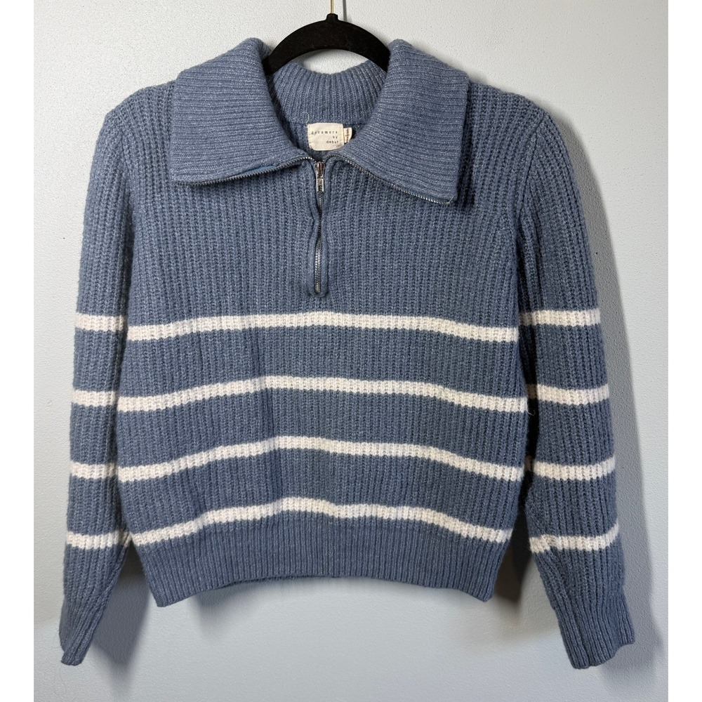 Dreamers by Debut Womens Sweater Small Blue Striped Quarter Zip Pullover Coastal